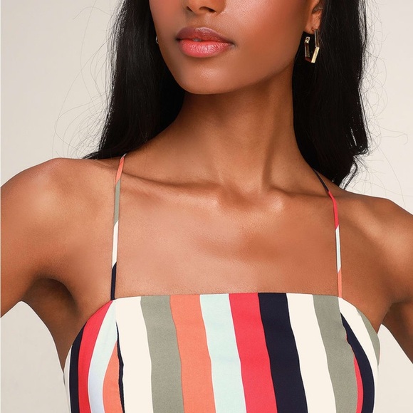 Lulus Below-the-knee striped dress with spaghetti straps and a tie back S NWOT - Picture 7 of 9